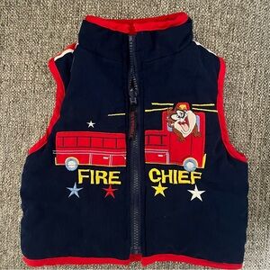 Vintage Baby Looney Tunes Embroidered Fire Chief Reversible  Vest 24 months